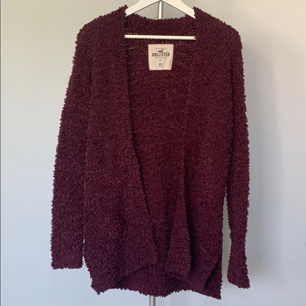Hollister fuzzy burgundy cardigan
